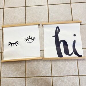 2*Framed Wall Art Prints Winking Eye Hi Text Black White Modern Decor OLDSTOCK‎
